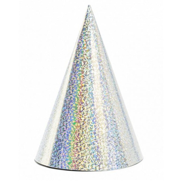 Partydeco 6 Holografische Partyhüte "Silber" 16 cm