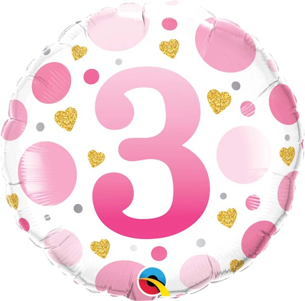 Qualatex Folienballon Age 3 Pink Dots 45cm/18"