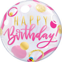 Qualatex Bubble Birthday Pink und Gold Dots 55cm/22"  Qualatex Bubble Birthday Pink und Gold Dots 55cm/22"