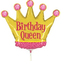 Betallic Folienballon Birthday Queen Mini 35cm/14" luftgefüllt mit Stab  Betallic Folienballon Birthday Queen Mini 35cm/14" luftgefüllt mit Stab