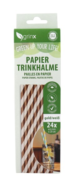 grinx Trinkhalm gold/Weiß 20cm x 6mm 24 Stück