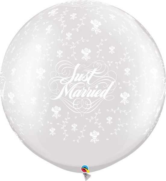 Qualatex Latexballon Just Married Flowers Pearl White 75cm/30" 2 Stück