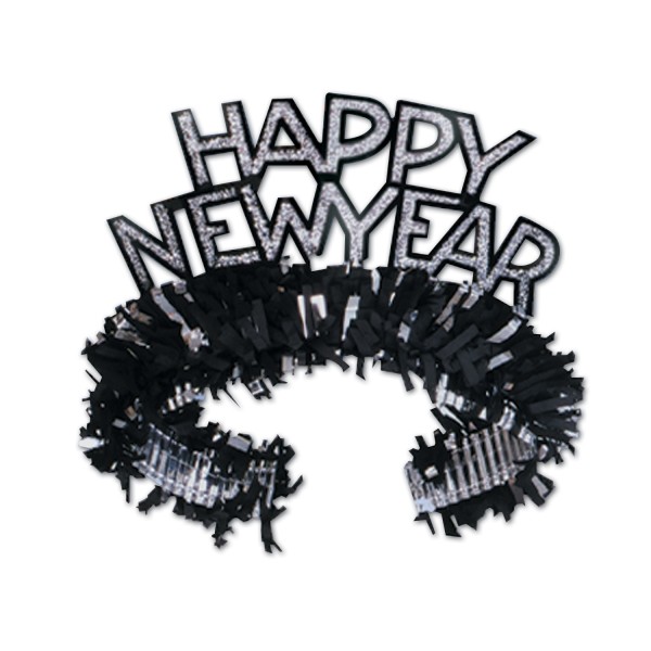Beistel "Happy New Year" Tiara Schwarz & Silber