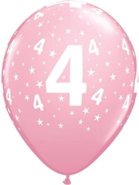 Qualatex Latexballon Age 4 Stars Pink 28cm/11" 6 Stück
