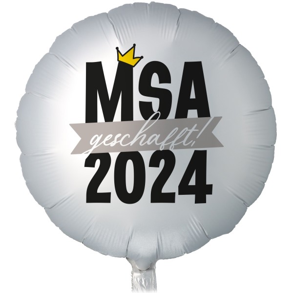 Goodtimes Folienballon Rund Satin Weiß mit "MSA 2024 geschafft" 45cm/18" (unverpackt)
