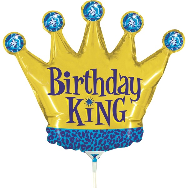 Betallic Folienballon Birthday King Mini 35cm/14" luftgefüllt mit Stab