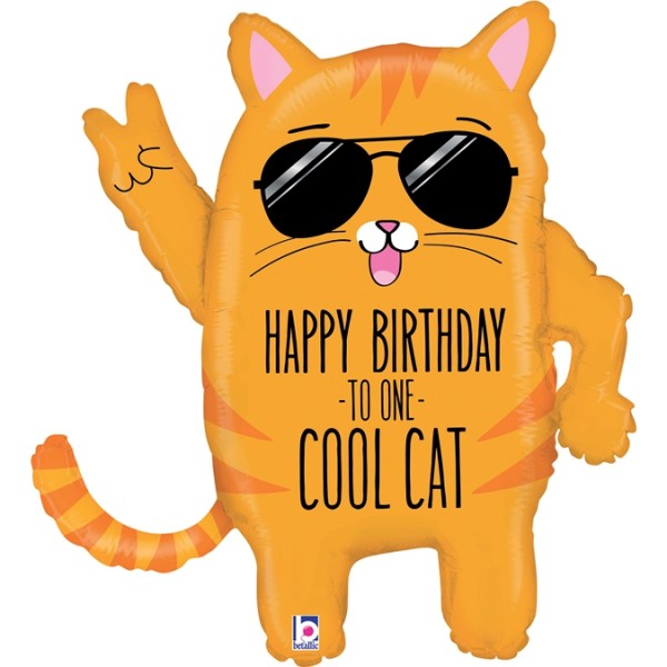 Betallic Folienballon Shape Cool Cat Birthday 85cm/33"