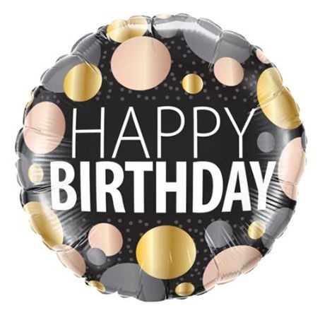 Qualatex Folienballon Rund mit Punkten "Happy Birthday" 45cm/18"