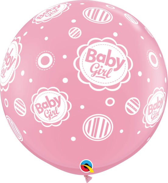 Qualatex Latexballon Baby Girl Dots-A-Round Pink 90cm/3' 2 Stück