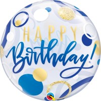 Qualatex Bubble Birthday Blue und Gold Dots 55cm/22"  Qualatex Bubble Birthday Blue und Gold Dots 55cm/22"