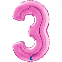 Grabo Folienballon Zahl 3 Fuxia 66cm/26"  Grabo Folienballon Zahl 3 Fuxia 66cm/26"