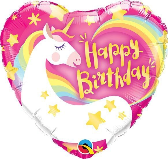 Qualatex Folienballon Birthday Magical Unicorn Heart 23cm/9" (unverpackt)