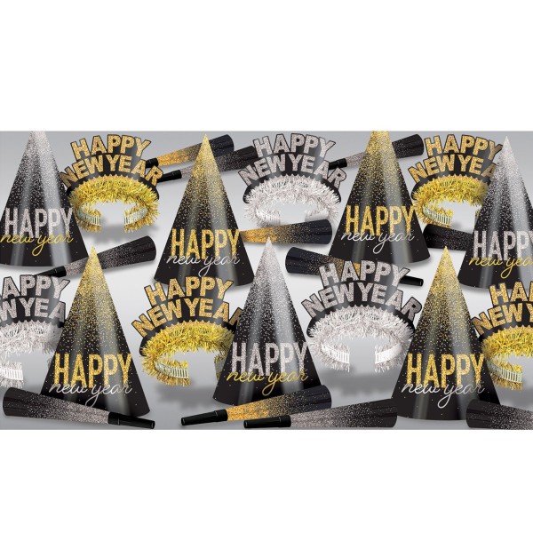 Beistle Partybox Silvester "Midnight Burst" Silber/Gold 50 Personen
