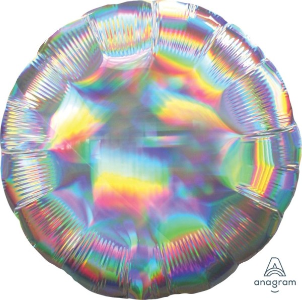 Anagram Folienballon Rund Iridescent Silver Holo 45cm/18" (unverpackt)