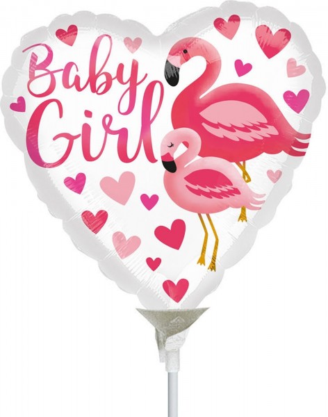 Anagram Folienballon Flamingo Baby Girl 23cm/9" luftgefüllt mit Stab