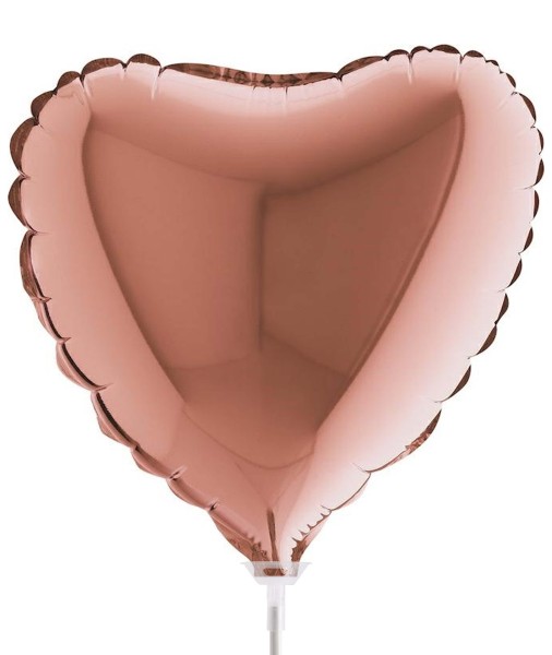 Grabo Folienballon Heart Roségold 35cm/14" luftgefüllt mit Stab
