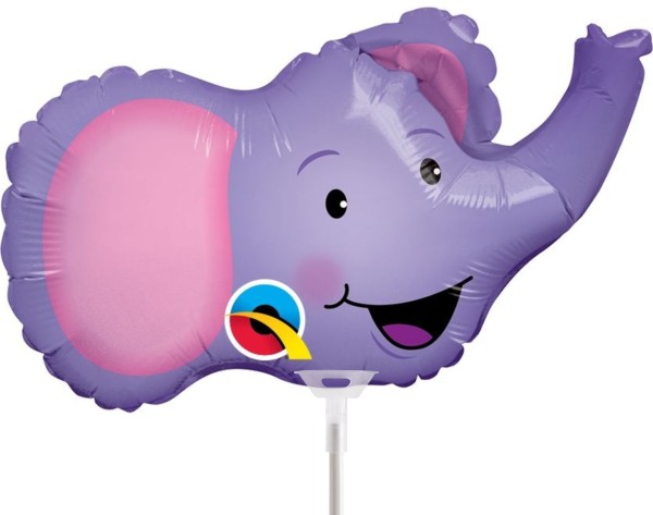 Qualatex Folienballon Elated Elephant 35cm/14" luftgefüllt mit Stab