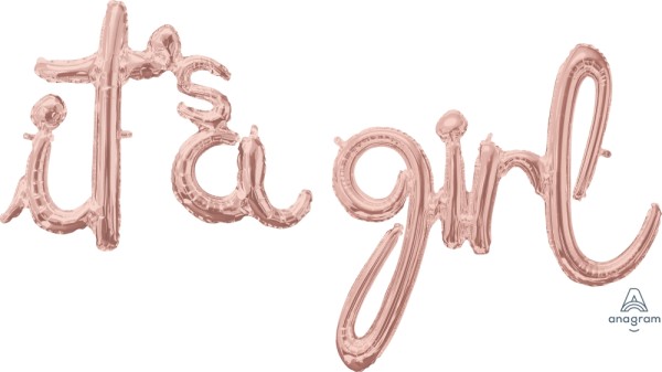 Anagram Folienballon SuperShape Schrift Girlande "It's a girl" Roségold 141x126cm/56x50"