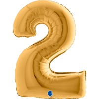 Grabo Folienballon Zahl 2 Gold 100cm/40"  Grabo Folienballon Zahl 2 Gold 100cm/40"