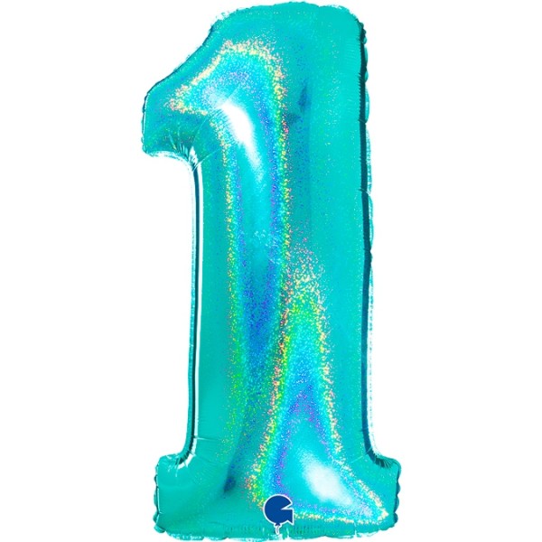 Grabo Folienballon Zahl 1 Glitter Holographic Tiffany 100cm/40"