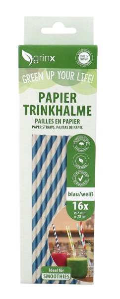 grinx Trinkhalm blau/weiß 20cm x 8mm 16 Stück