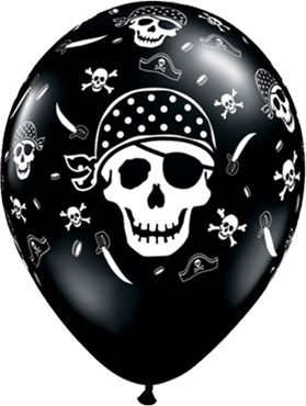 Qualatex Latexballon Pirate Skull & Cross Bones Onyx Black 28cm/11" 6 Stück