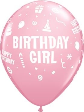 Qualatex Latexballon Birthday Girl Pink 28cm/11" 6 Stück