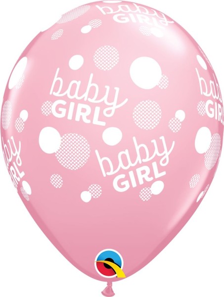Qualatex Latexballon Baby Girl Dots-A-Round Pink 28cm/11" 6 Stück