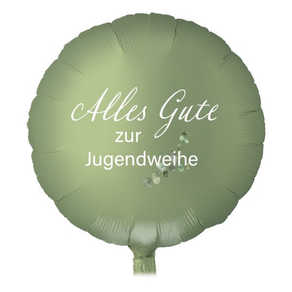 Goodtimes Folienballon Rund Satin Olive Green mit "Alles Gute zur Jugendweihe" 45cm/18" (unverpackt)