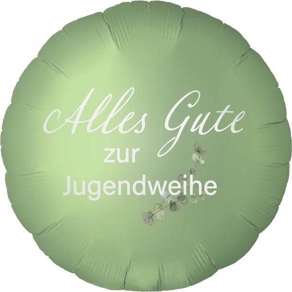 Goodtimes Folienballon Rund Satin Olive Green mit "Alles Gute zur Jugendweihe" 45cm/18" (unverpackt)