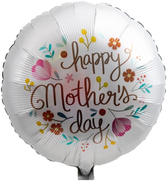 Goodtimes Folienballon Rund Satin Weiß mit "Happy Mother's Day" 45cm/18" (unverpackt)