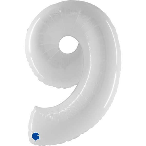 Grabo Folienballon Zahl 9 Shiny White 100cm/40"