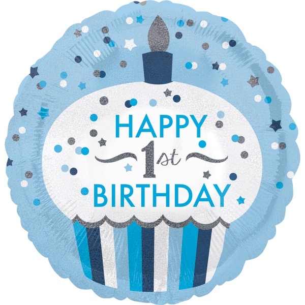 Anagram Folienballon "Cupcake - Happy 1st Birthday" Blau 43cm/17"