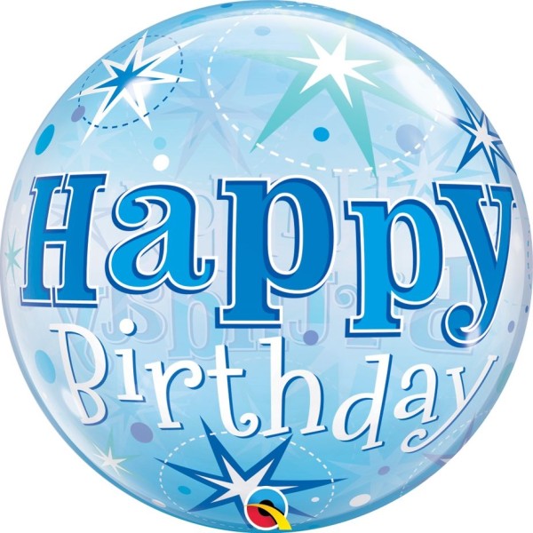 Qualatex Bubble Happy Birthday Blue Starburst Sparkle 55cm/22"