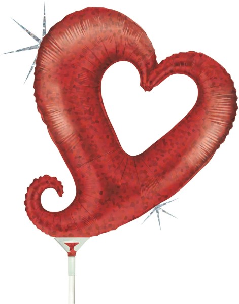 Grabo Folienballon Chain of Hearts Red Holographic Mini 35cm/14" luftgefüllt mit Stab