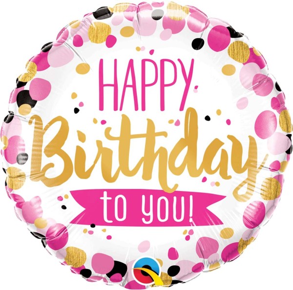 Qualatex Folienballon rund "Happy Birthday to you" pink & gold 45cm/18"