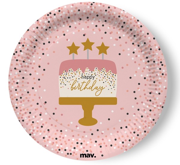 Maverick Pappteller "Happy Birthday" Rose Confetti 23cm, 8 Stück