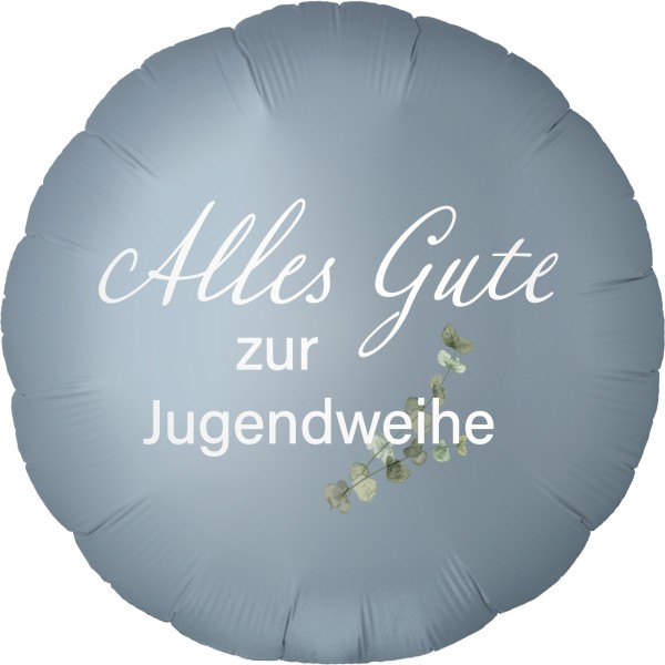 Goodtimes Folienballon Rund Satin Luxe Steel Blue mit "Alles Gute zur Jugendweihe" 45cm/18" (unverpackt)