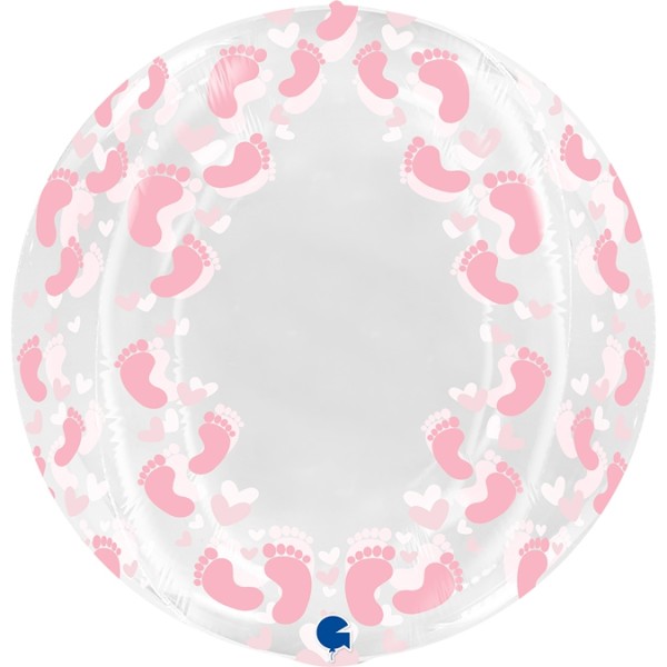 Grabo Folienballon Globe Transparent Pink Footprint 4D 48cm/19"