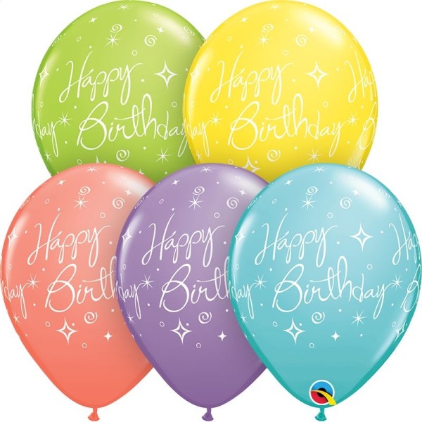 Qualatex Latexballon Birthday Elegant Sparkles Swirls Sorbet Assortement 28cm/11" 25 Stück