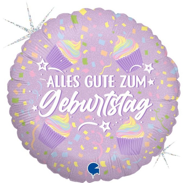 Grabo Folienballon Rund Cupcake "Alles Gute zum Geburtstag" 45cm/18"