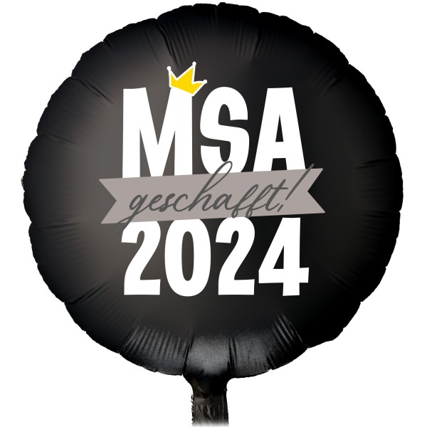 Goodtimes Folienballon Rund Satin Schwarz mit "MSA 2024 geschafft" 45cm/18" (unverpackt)