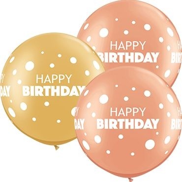 Qualatex Latexballon Birthday Big & Little Dots Ass. Roségold & Gold 90cm/3' 2 Stück