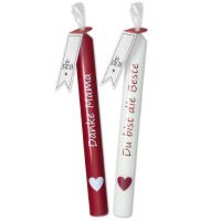 Goodtimes Stabkerzen-Set Altrot/Weiß, Herz "Danke Mama" & "Du bist die Beste"  Goodtimes Stabkerzen-Set Altrot/Weiß, Herz "Danke Mama" & "Du bist die Beste"