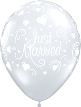 Qualatex Latexballon Just Married Hearts Diamond Clear 28cm/11" 50 Stück
