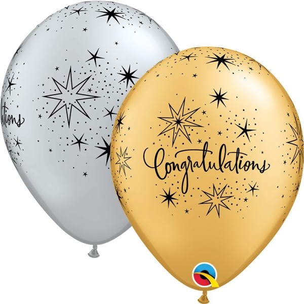 Qualatex Latexballon Congratulations Elegant Silver & Gold 28cm/11" 25 Stück