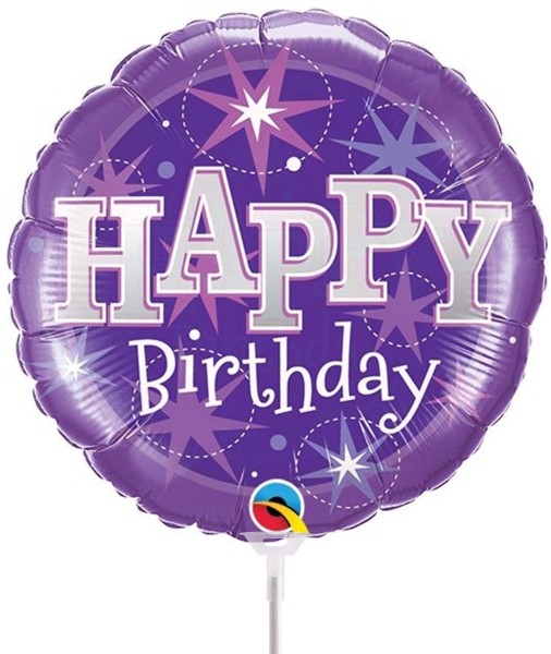 Qualatex Folienballon Happy Birthday Lila 23cm/9" luftgefüllt mit Stab