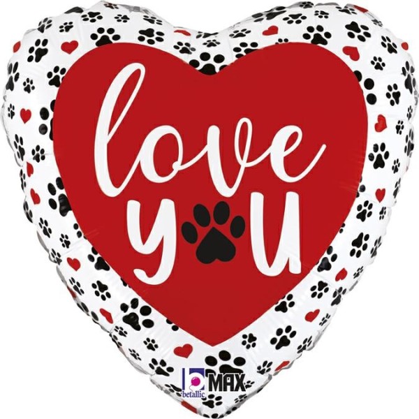 Betallic Folienballon Herz "Love You" Paw Prints 45cm/18"