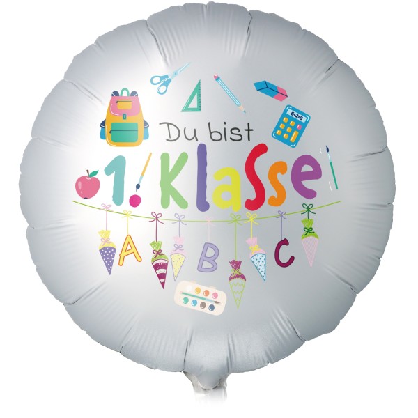 Goodtimes Folienballon Rund Satin Weiß mit "Du bist 1. Klasse" 45cm/18" (unverpackt)