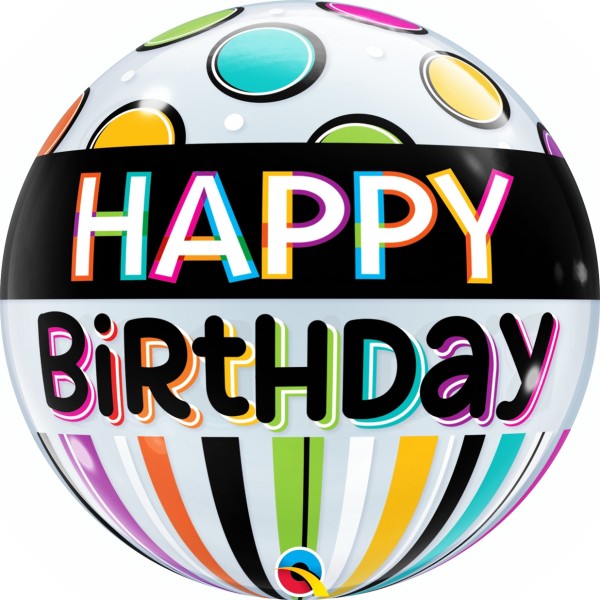 Qualatex Bubble Birthday Black Band and Dots 55cm/22"